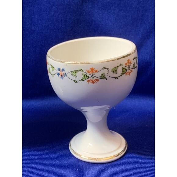 Porcelain Pair of Egg Cups Cream Color Orange and Green Design - Picture 3 of 6